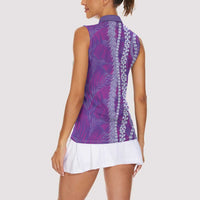 Hawaii Prince Kuhio Women Sleeveless Polo Shirt Violet Hawaiian Lau Maia With Leis LT05 - Polynesian Pride