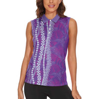 Hawaii Prince Kuhio Women Sleeveless Polo Shirt Violet Hawaiian Lau Maia With Leis LT05 - Polynesian Pride
