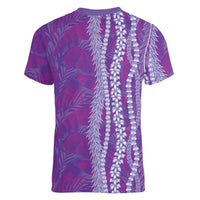 Hawaii Prince Kuhio Women V-Neck T-Shirt Violet Hawaiian Lau Maia With Leis LT05 - Polynesian Pride