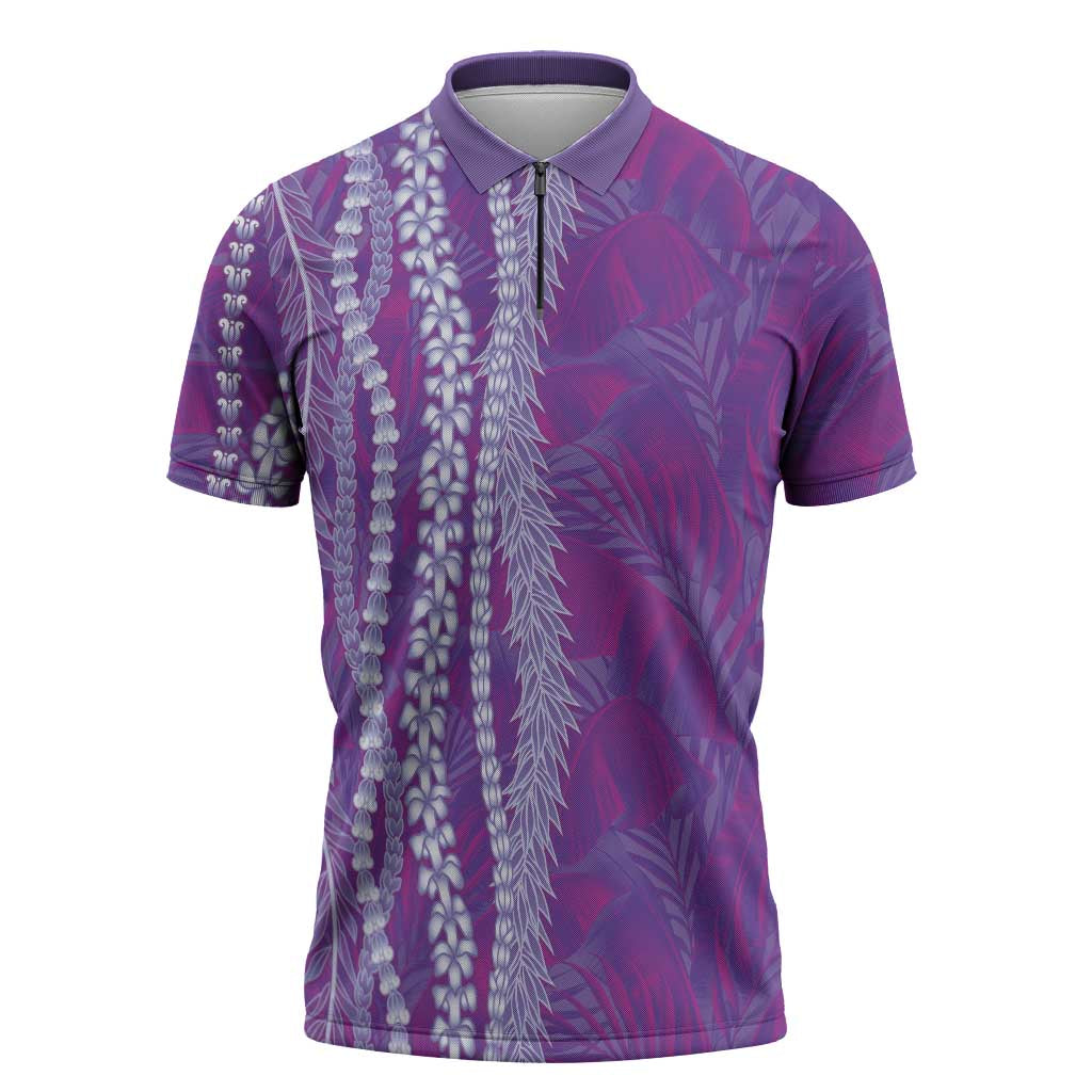 Hawaii Prince Kuhio Zipper Polo Shirt Violet Hawaiian Lau Maia With Leis LT05 Violet - Polynesian Pride