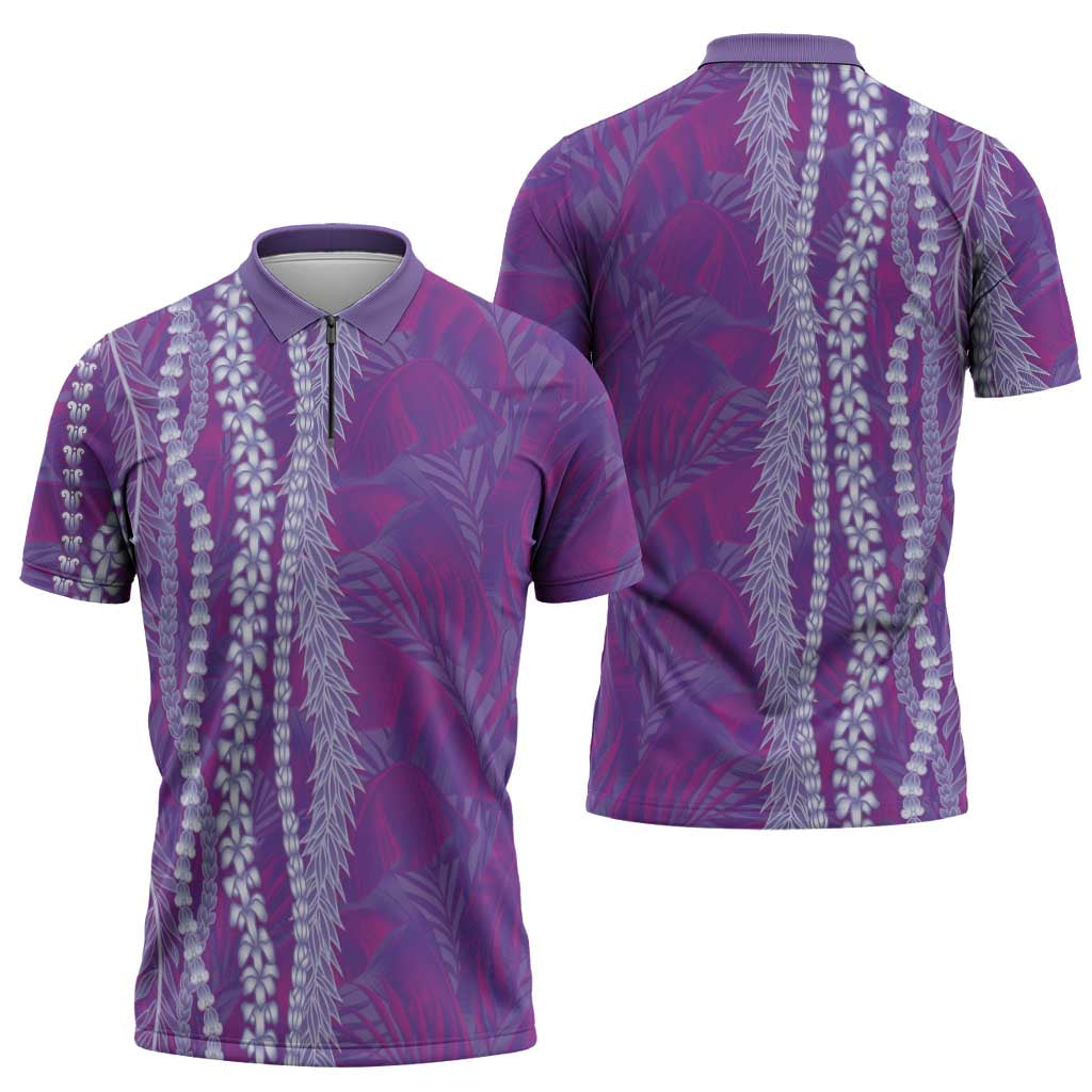 Hawaii Prince Kuhio Zipper Polo Shirt Violet Hawaiian Lau Maia With Leis LT05 - Polynesian Pride