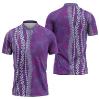 Hawaii Prince Kuhio Zipper Polo Shirt Violet Hawaiian Lau Maia With Leis LT05 - Polynesian Pride