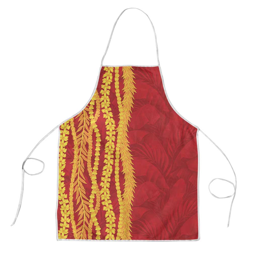 Hawaii Prince Kuhio Apron Red Hawaiian Lau Maia With Leis LT05 Red - Polynesian Pride