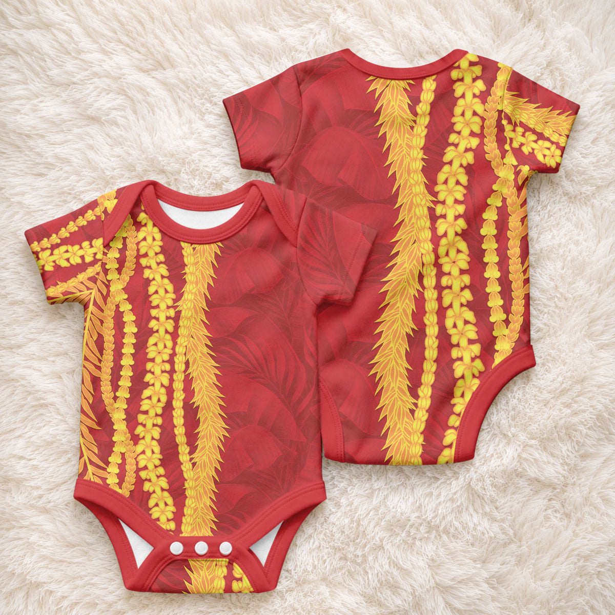 Hawaii Prince Kuhio Baby Onesie Red Hawaiian Lau Maia With Leis