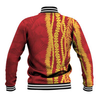 Hawaii Prince Kuhio Baseball Jacket Red Hawaiian Lau Maia With Leis