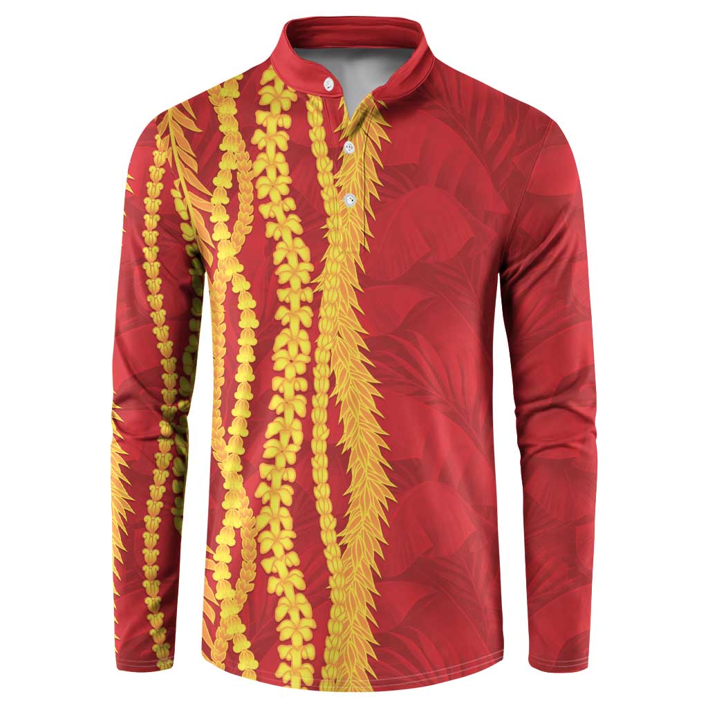 Hawaii Prince Kuhio Button Sweatshirt Red Hawaiian Lau Maia With Leis