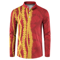 Hawaii Prince Kuhio Button Sweatshirt Red Hawaiian Lau Maia With Leis