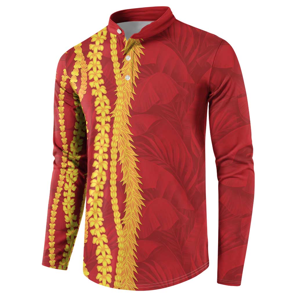 Hawaii Prince Kuhio Button Sweatshirt Red Hawaiian Lau Maia With Leis
