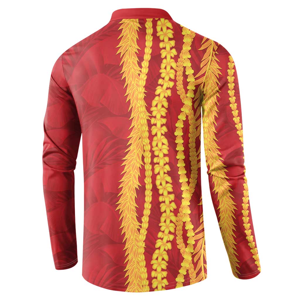 Hawaii Prince Kuhio Button Sweatshirt Red Hawaiian Lau Maia With Leis