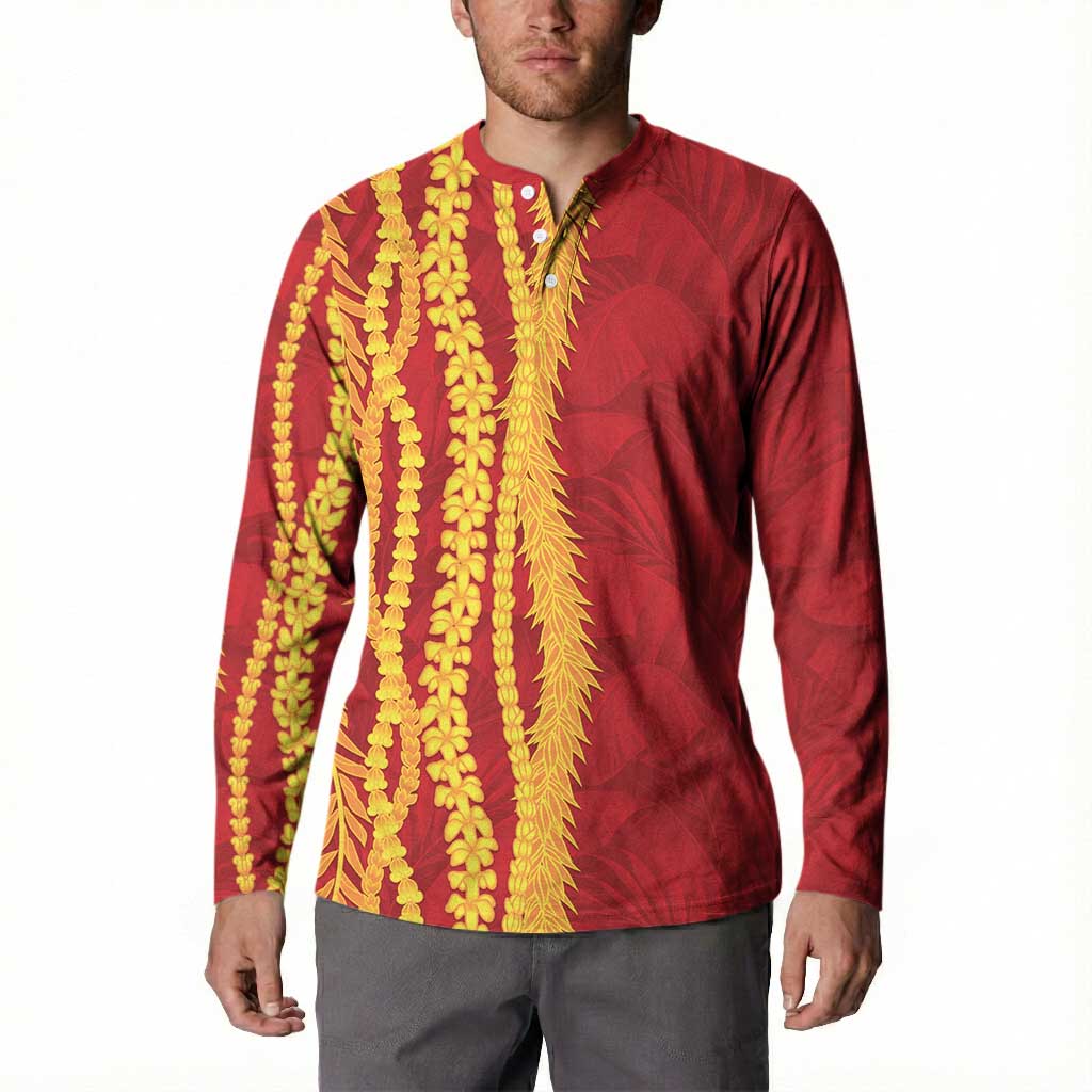 Hawaii Prince Kuhio Button Sweatshirt Red Hawaiian Lau Maia With Leis