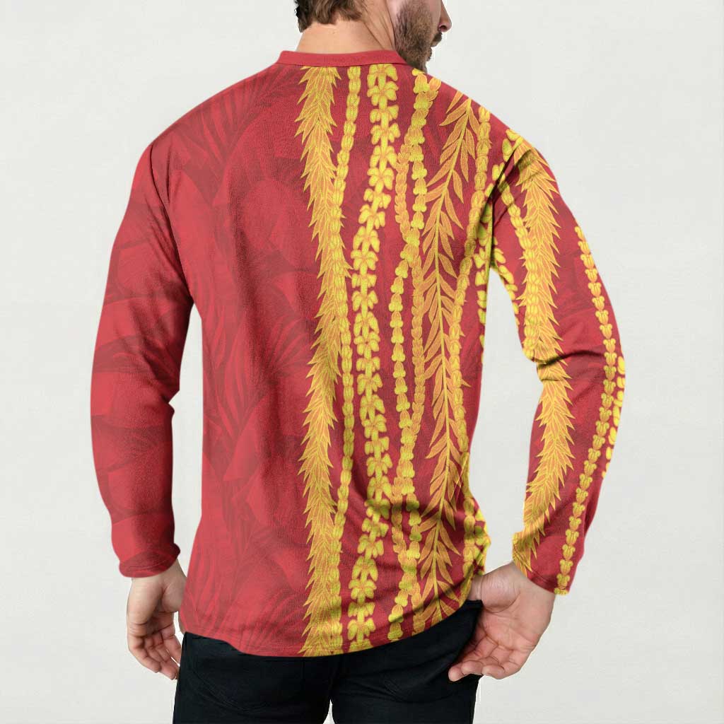 Hawaii Prince Kuhio Button Sweatshirt Red Hawaiian Lau Maia With Leis