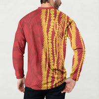 Hawaii Prince Kuhio Button Sweatshirt Red Hawaiian Lau Maia With Leis