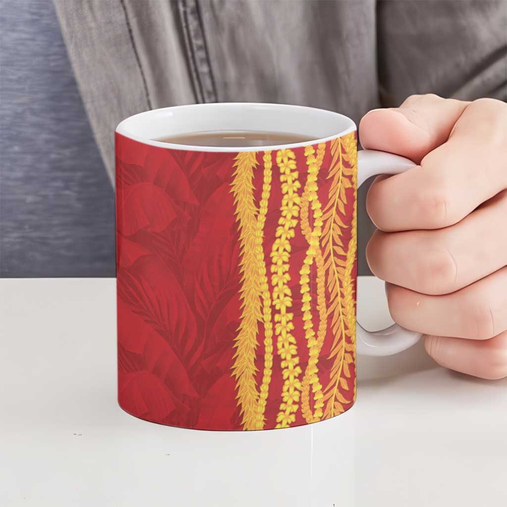 Hawaii Prince Kuhio Ceramic Mug Red Hawaiian Lau Maia With Leis