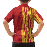 Hawaii Prince Kuhio Family Matching Puletasi and Hawaiian Shirt Red Hawaiian Lau Maia With Leis