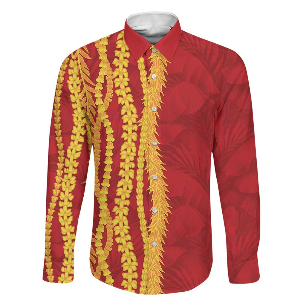 Hawaii Prince Kuhio Family Matching Puletasi and Hawaiian Shirt Red Hawaiian Lau Maia With Leis