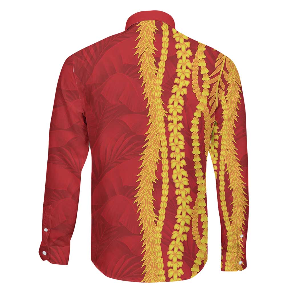 Hawaii Prince Kuhio Family Matching Short Sleeve Bodycon Dress and Hawaiian Shirt Red Hawaiian Lau Maia With Leis LT05 - Polynesian Pride