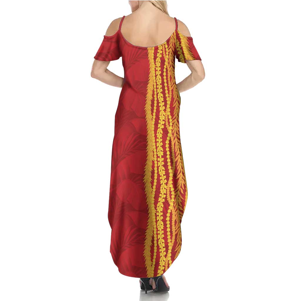 Hawaii Prince Kuhio Family Matching Summer Maxi Dress and Hawaiian Shirt Red Hawaiian Lau Maia With Leis LT05 - Polynesian Pride