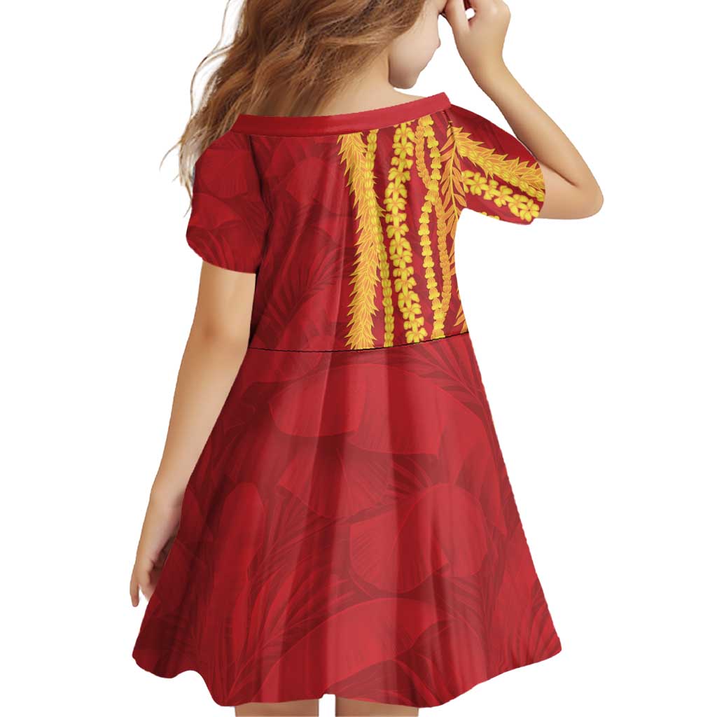 Hawaii Prince Kuhio Family Matching Tank Maxi Dress and Hawaiian Shirt Red Hawaiian Lau Maia With Leis LT05 - Polynesian Pride