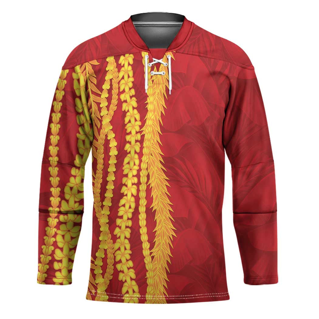 Hawaii Prince Kuhio Hockey Jersey Red Hawaiian Lau Maia With Leis LT05 Unisex Red - Polynesian Pride