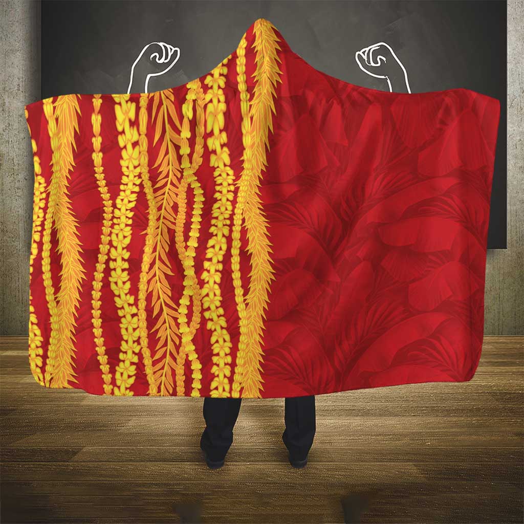 Hawaii Prince Kuhio Hooded Blanket Red Hawaiian Lau Maia With Leis