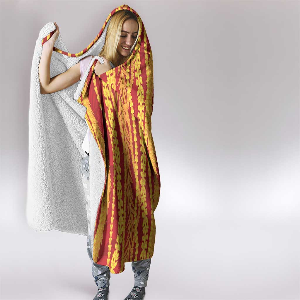 Hawaii Prince Kuhio Hooded Blanket Red Hawaiian Lau Maia With Leis