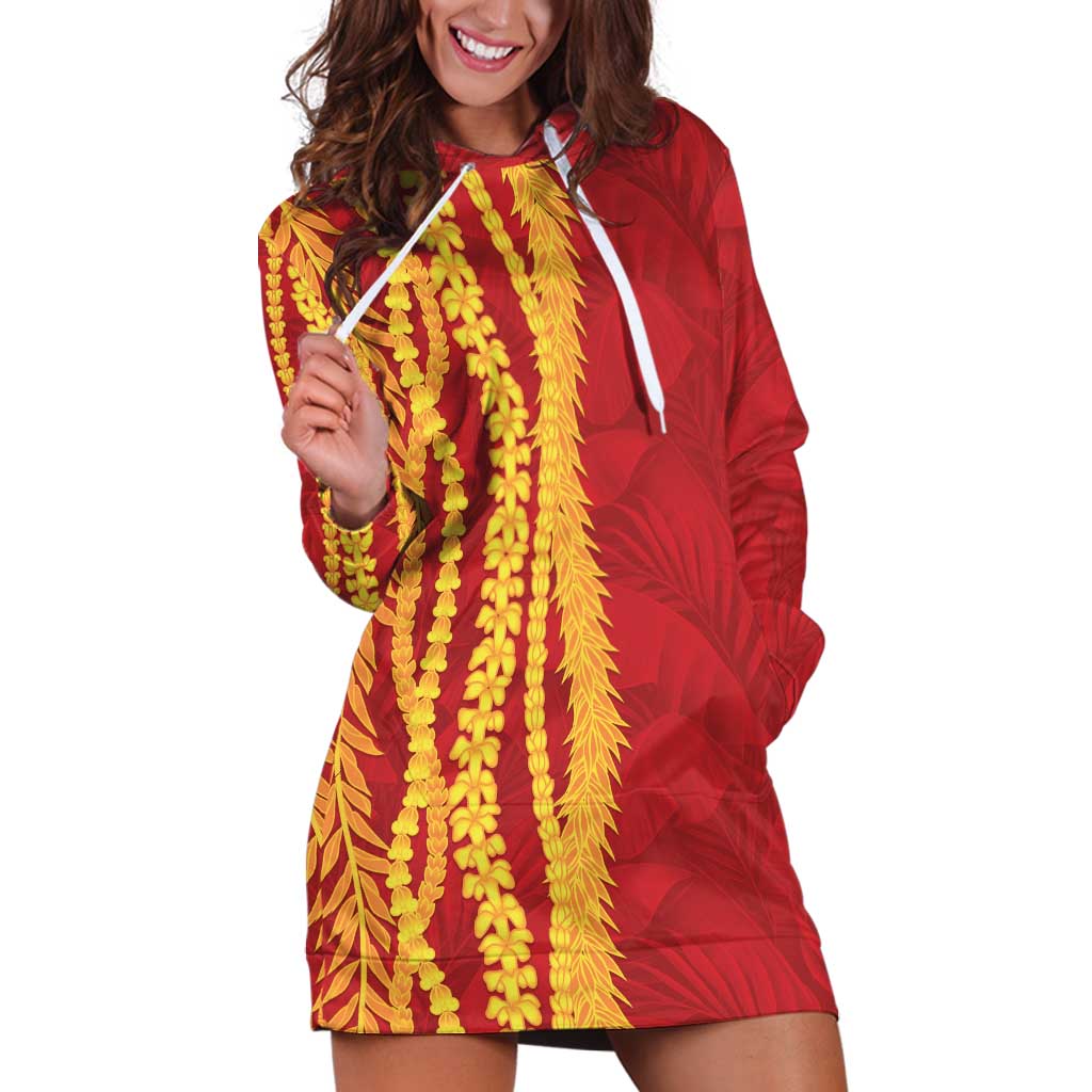 Hawaii Prince Kuhio Hoodie Dress Red Hawaiian Lau Maia With Leis LT05 Red - Polynesian Pride