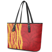 Hawaii Prince Kuhio Leather Tote Bag Red Hawaiian Lau Maia With Leis