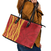 Hawaii Prince Kuhio Leather Tote Bag Red Hawaiian Lau Maia With Leis
