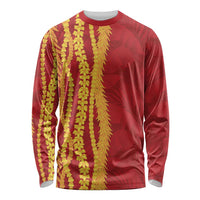 Hawaii Prince Kuhio Long Sleeve Shirt Red Hawaiian Lau Maia With Leis