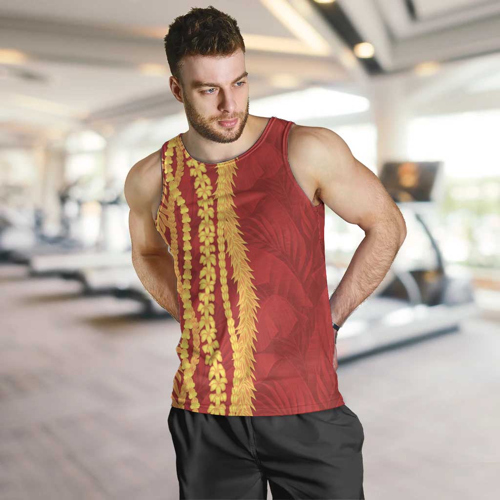 Hawaii Prince Kuhio Men Tank Top Red Hawaiian Lau Maia With Leis