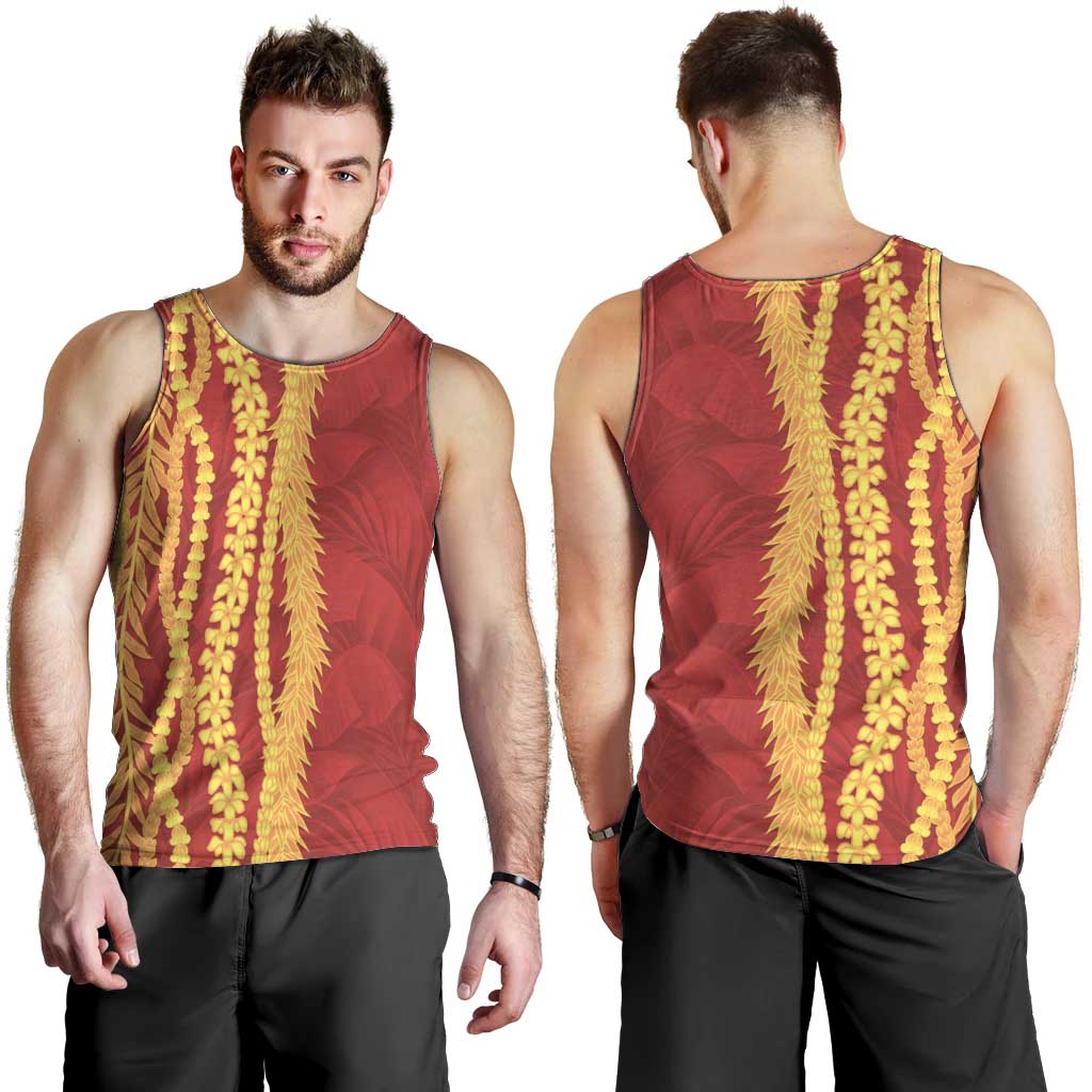 Hawaii Prince Kuhio Men Tank Top Red Hawaiian Lau Maia With Leis