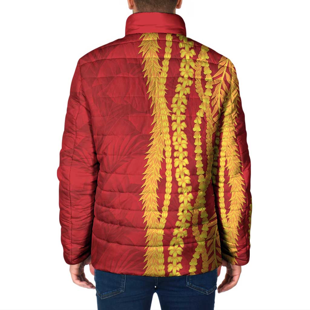 Hawaii Prince Kuhio Padded Jacket Red Hawaiian Lau Maia With Leis