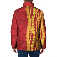 Hawaii Prince Kuhio Padded Jacket Red Hawaiian Lau Maia With Leis