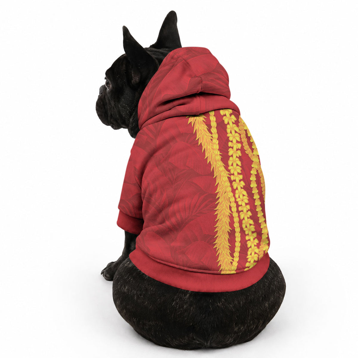 Hawaii Prince Kuhio Pet Hoodie Red Hawaiian Lau Maia With Leis
