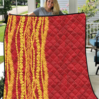 Hawaii Prince Kuhio Quilt Red Hawaiian Lau Maia With Leis