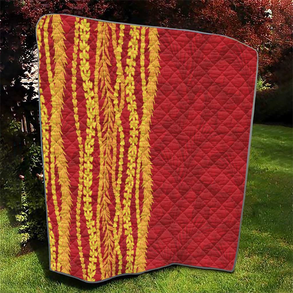 Hawaii Prince Kuhio Quilt Red Hawaiian Lau Maia With Leis