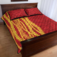 Hawaii Prince Kuhio Quilt Bed Set Red Hawaiian Lau Maia With Leis