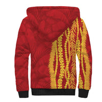 Hawaii Prince Kuhio Sherpa Hoodie Red Hawaiian Lau Maia With Leis LT05 - Polynesian Pride