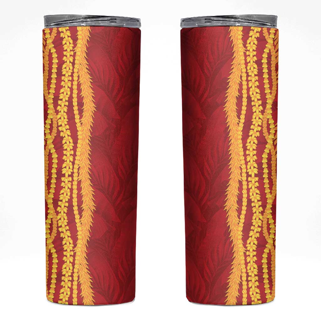 Hawaii Prince Kuhio Skinny Tumbler Red Hawaiian Lau Maia With Leis LT05 Red - Polynesian Pride