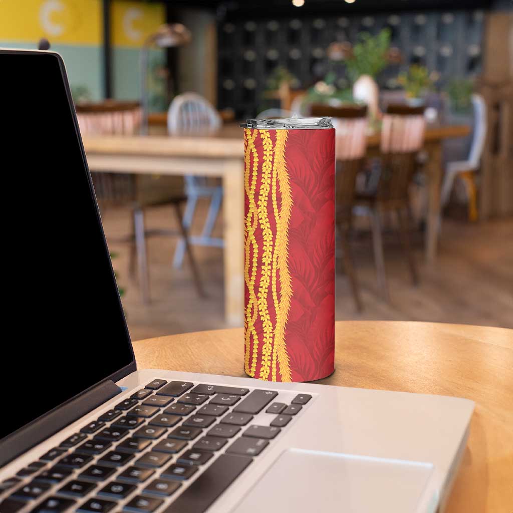 Hawaii Prince Kuhio Skinny Tumbler Red Hawaiian Lau Maia With Leis LT05 - Polynesian Pride