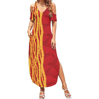Hawaii Prince Kuhio Summer Maxi Dress Red Hawaiian Lau Maia With Leis