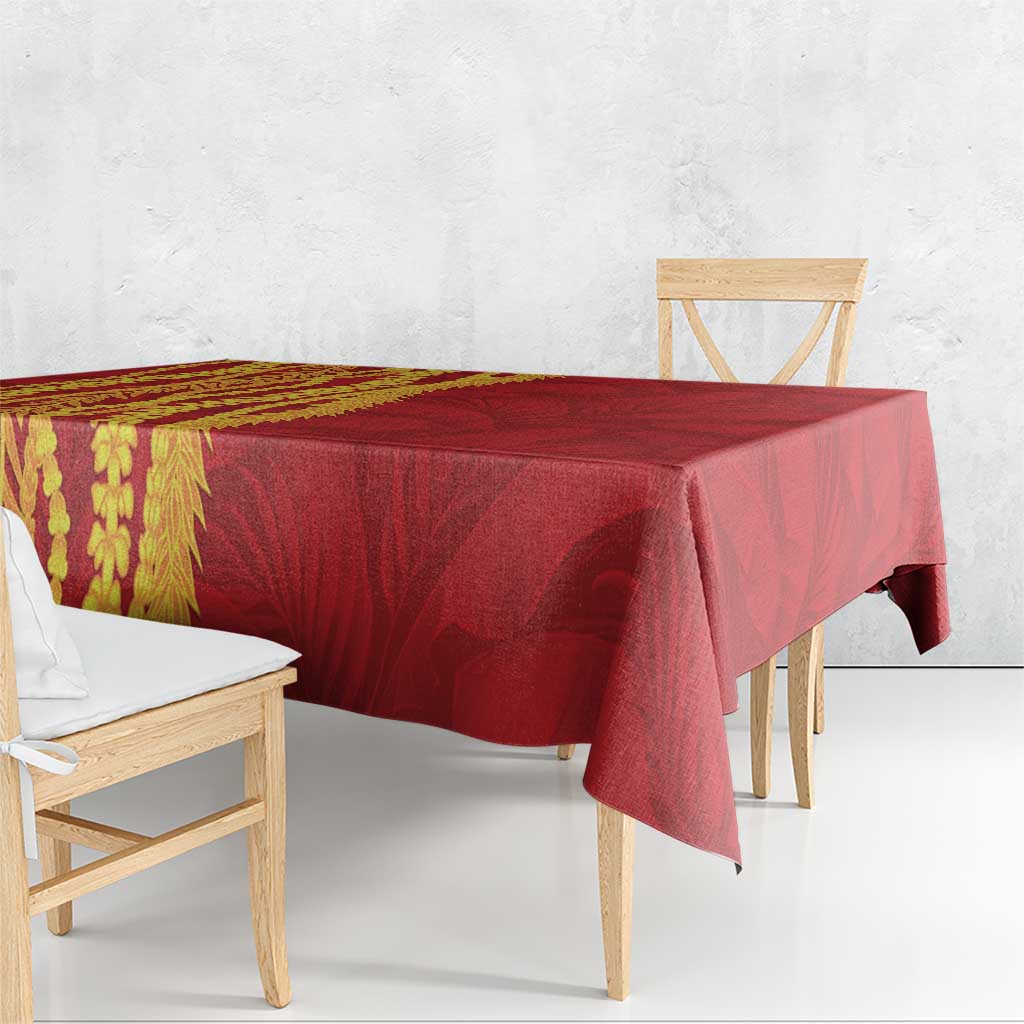 Hawaii Prince Kuhio Tablecloth Red Hawaiian Lau Maia With Leis