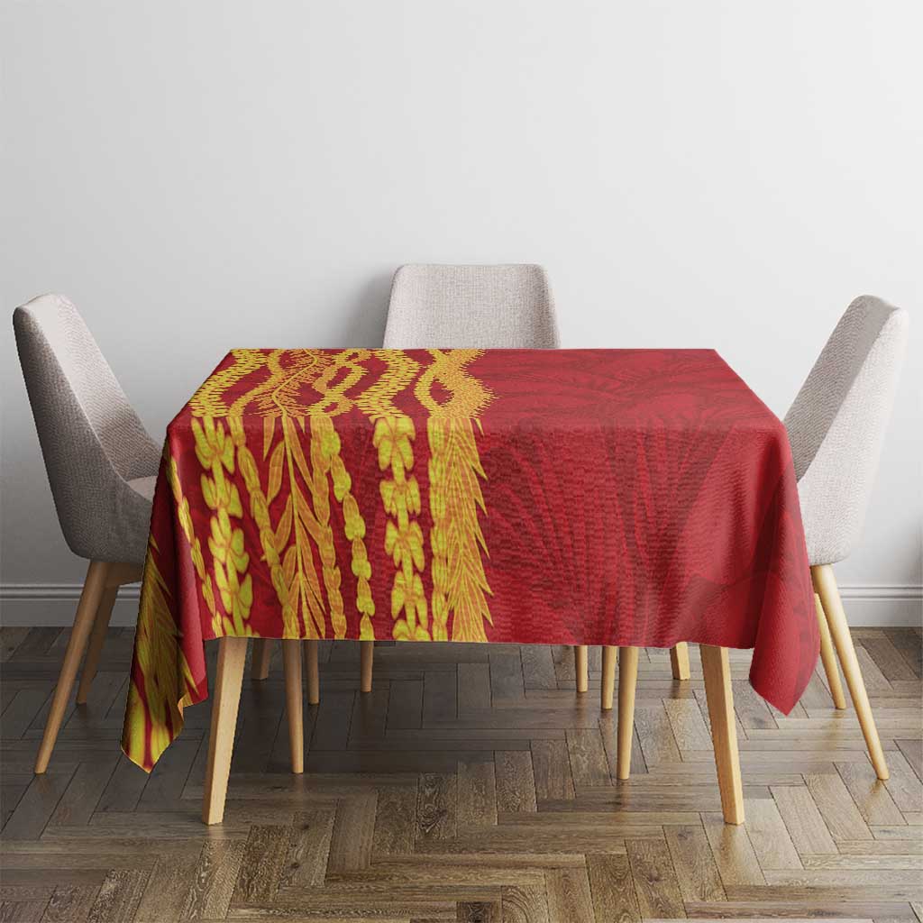 Hawaii Prince Kuhio Tablecloth Red Hawaiian Lau Maia With Leis
