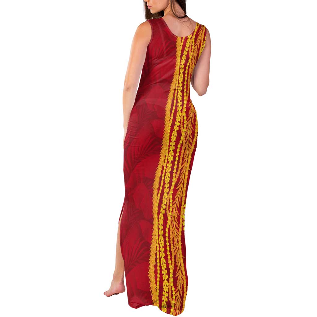 Hawaii Prince Kuhio Tank Maxi Dress Red Hawaiian Lau Maia With Leis