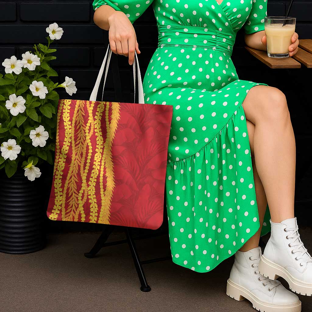 Hawaii Prince Kuhio Tote Bag Red Hawaiian Lau Maia With Leis