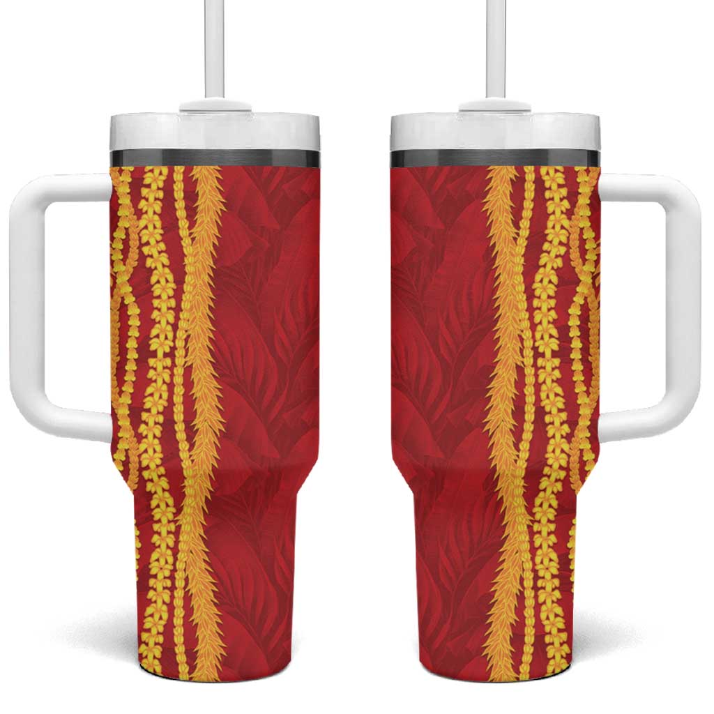 Hawaii Prince Kuhio Tumbler With Handle Red Hawaiian Lau Maia With Leis LT05 One Size: 40 oz Red - Polynesian Pride