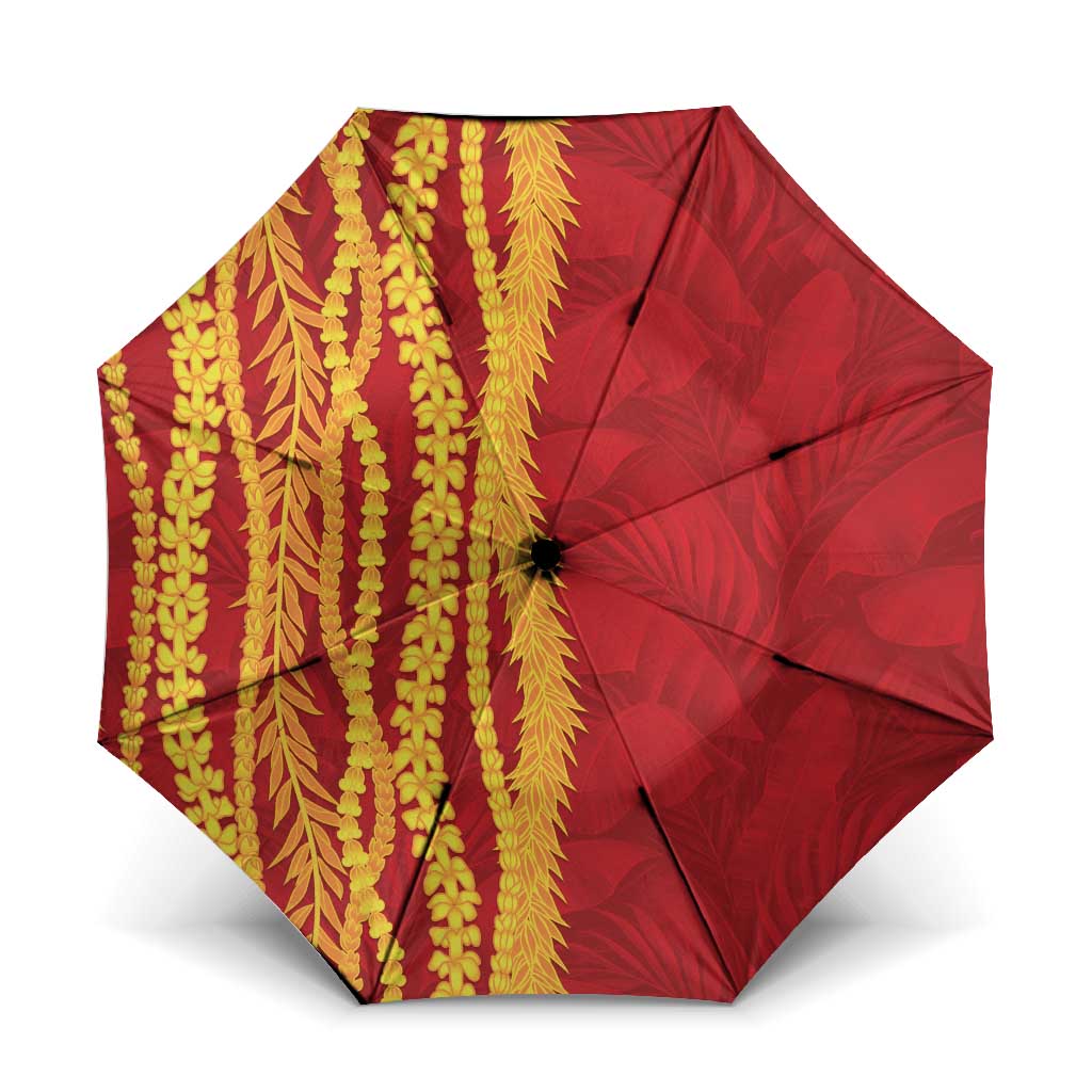 Hawaii Prince Kuhio Umbrella Red Hawaiian Lau Maia With Leis LT05 One Size Folded 11.42 inch Opened Diameter 37.4 inch Red - Polynesian Pride