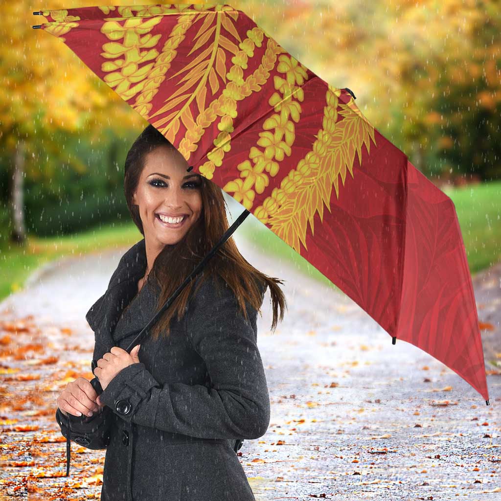 Hawaii Prince Kuhio Umbrella Red Hawaiian Lau Maia With Leis