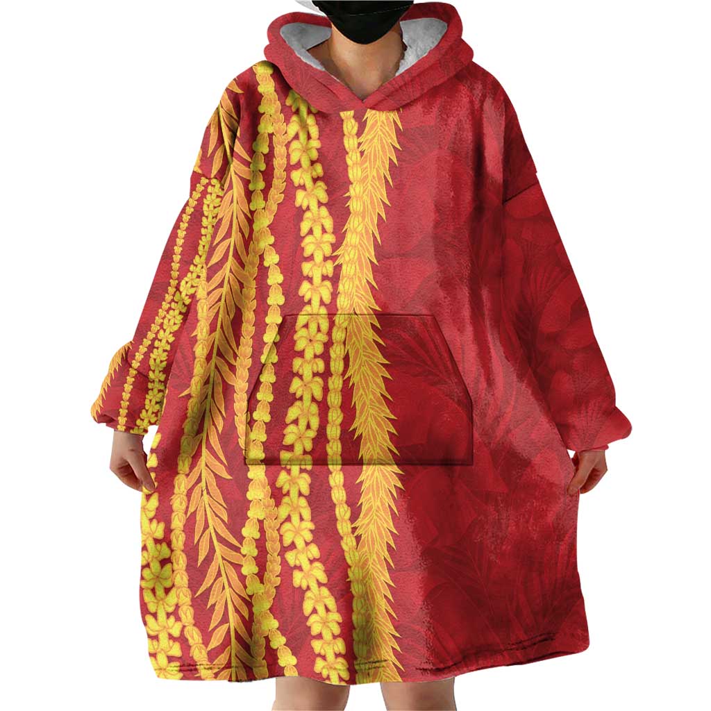 Hawaii Prince Kuhio Wearable Blanket Hoodie Red Hawaiian Lau Maia With Leis LT05 - Polynesian Pride