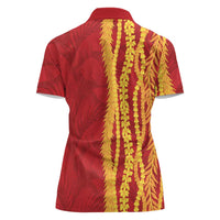 Hawaii Prince Kuhio Women Polo Shirt Red Hawaiian Lau Maia With Leis LT05 - Polynesian Pride